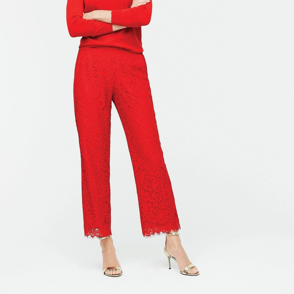 J Crew‎ Red Lace Pants NWT $128 Pull On Peyton Wide Leg Size 8 AE593